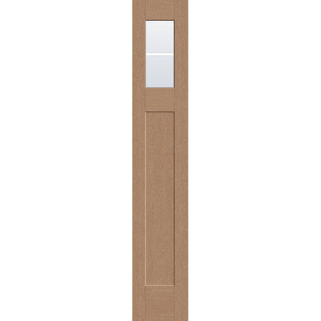 2 light grille flush glazed hurricane-rated fiberglass sidelite panel, Craftsman top lite, 14" x 80", tan woodgrain finish, white grilles between glass