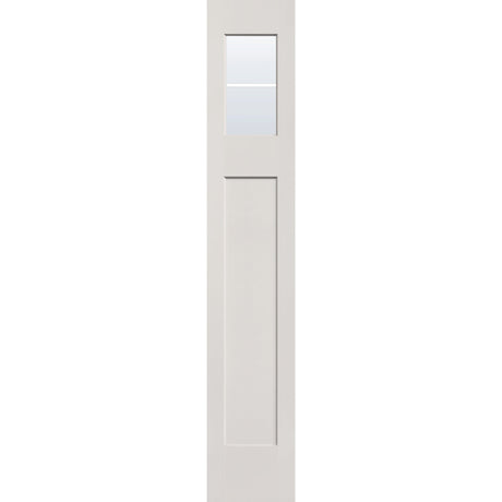 2 light grille flush glazed hurricane-rated fiberglass sidelite panel, Craftsman top lite, 14" x 80", white satin smooth finish, white grilles between glass