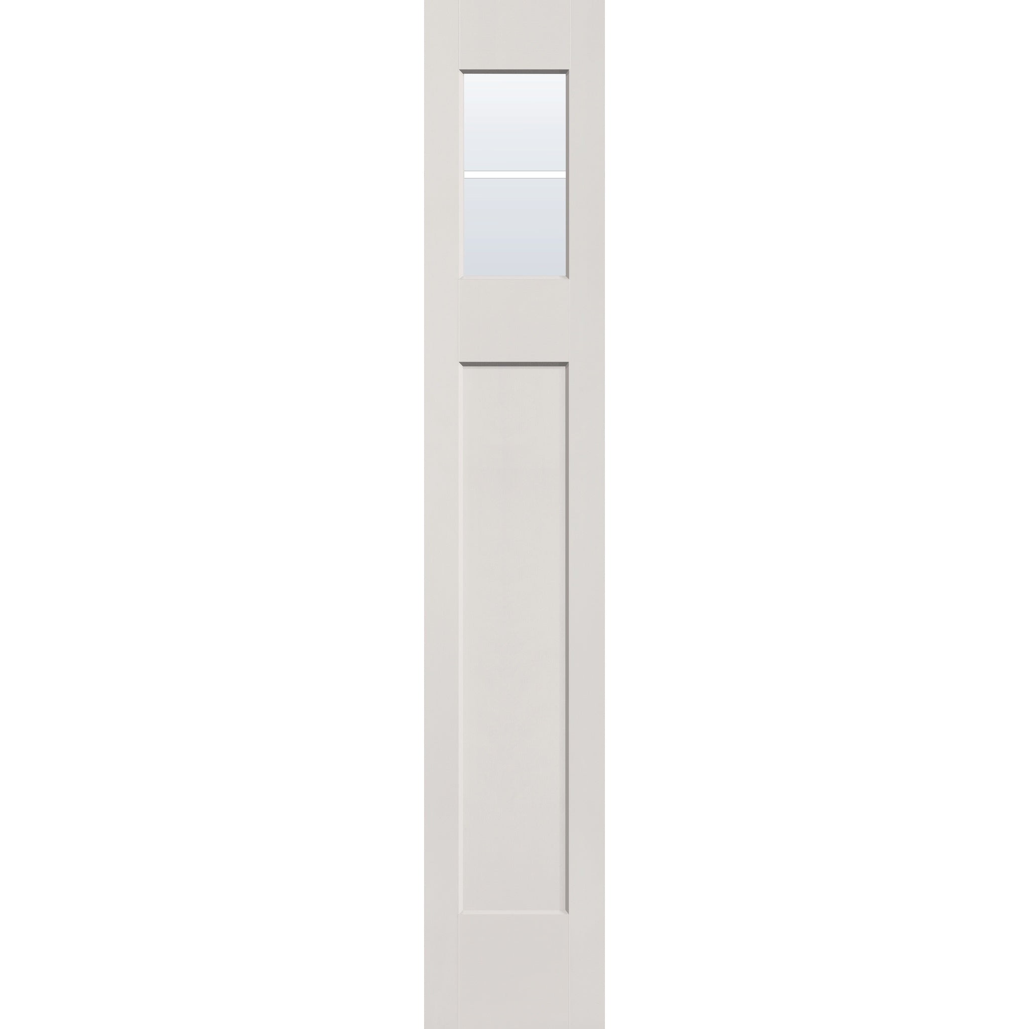 2 light grille flush glazed hurricane-rated fiberglass sidelite panel, Craftsman top lite, 14" x 80", white satin smooth finish, white grilles between glass