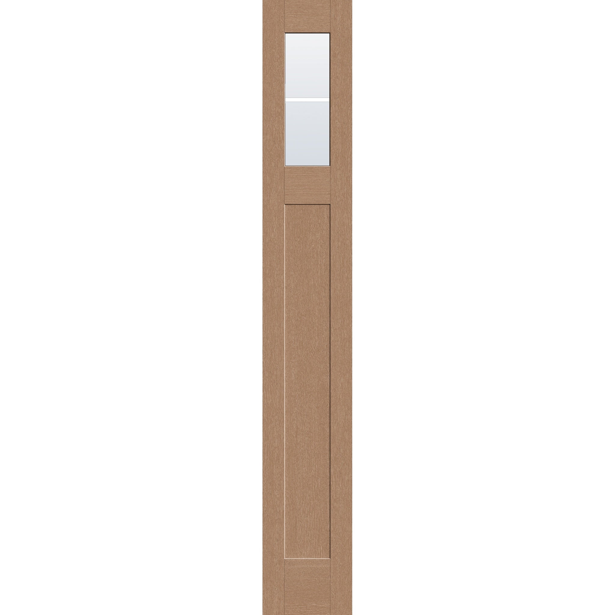 2 light grille flush glazed fiberglass sidelite panel, Craftsman top lite, 14" x 96", tan woodgrain finish, white grilles between glass