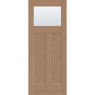 Clear flush glazed hurricane-rated fiberglass entry door, Craftsman 2 panel, 32" x 80", tan woodgrain finish