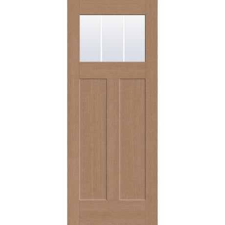 3 light grille flush glazed hurricane-rated fiberglass entry door, Craftsman 2 panel, 32" x 80", tan woodgrain finish, white grilles between glass