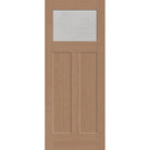 Micro-Granite flush glazed hurricane-rated fiberglass entry door, Craftsman 2 panel, 32" x 80", tan woodgrain finish