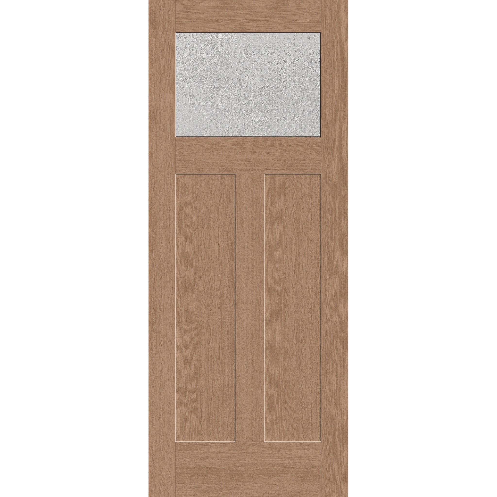 Micro-Granite flush glazed hurricane-rated fiberglass entry door, Craftsman 2 panel, 32" x 80", tan woodgrain finish