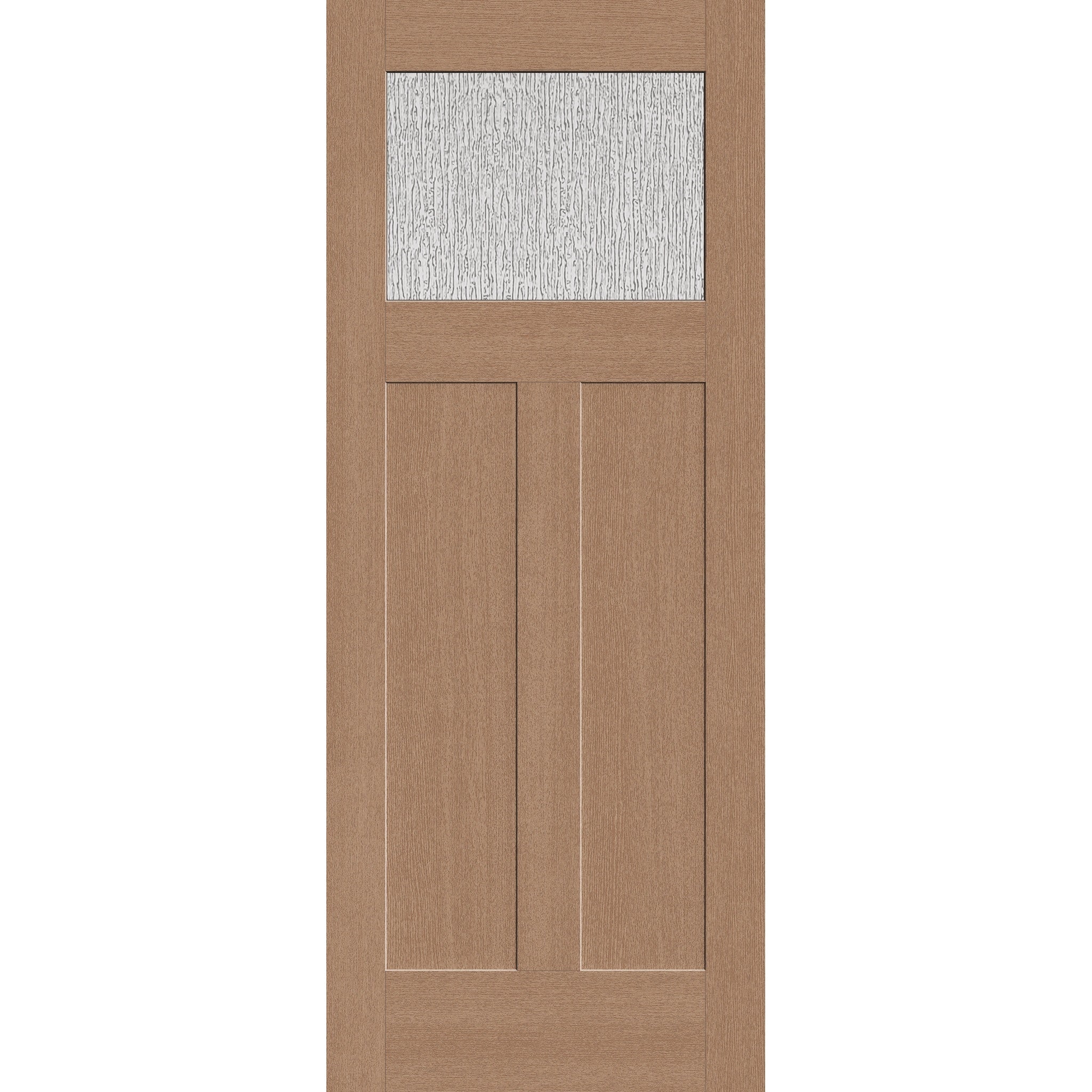Rain flush glazed hurricane-rated fiberglass entry door, Craftsman 2 panel, 32" x 80", tan woodgrain finish