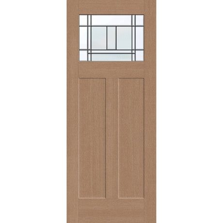 Berkley flush glazed fiberglass entry door, Craftsman 2 panel, 32" x 80", tan woodgrain finish, Patina caming