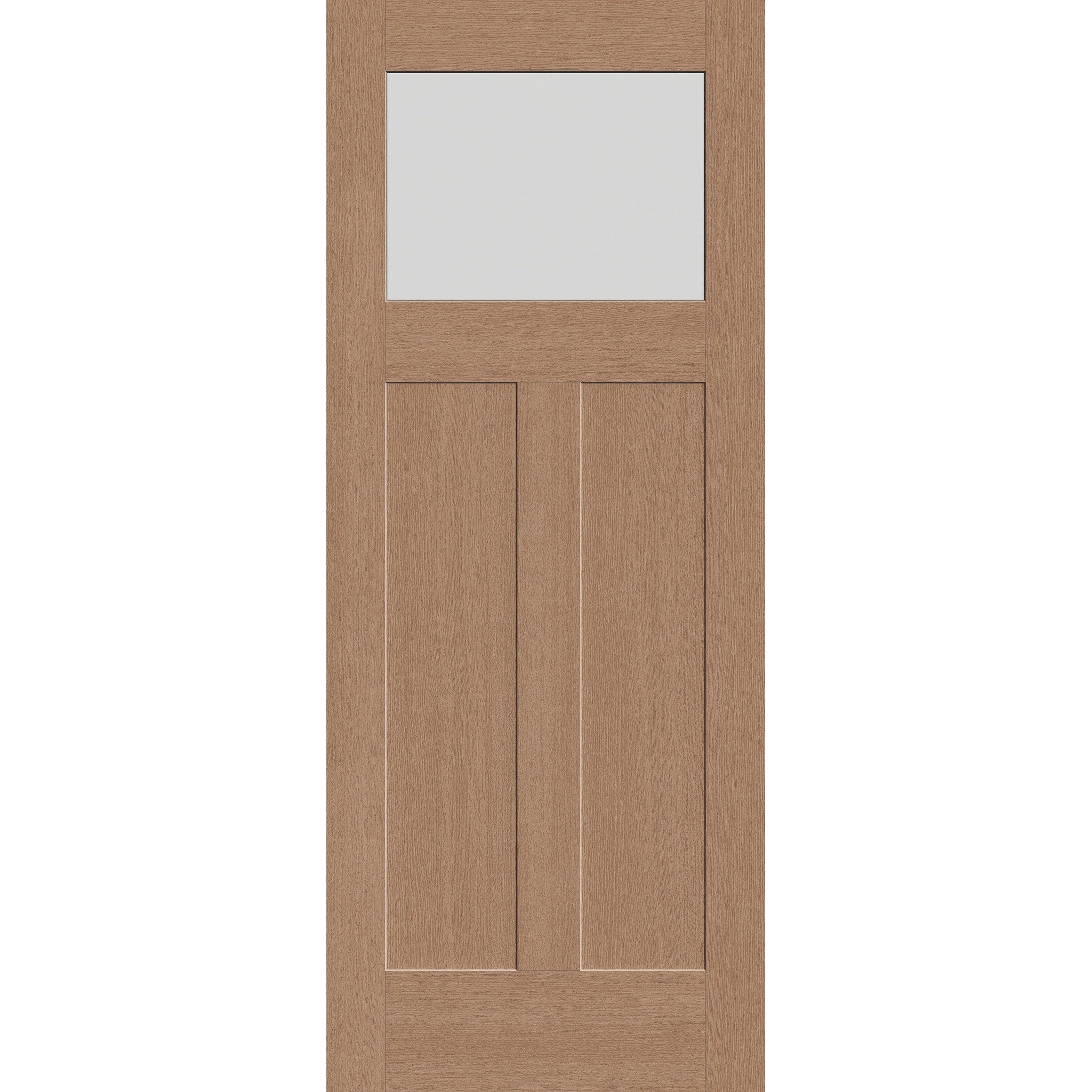 Frost flush glazed fiberglass entry door, Craftsman 2 panel, 32" x 80", tan woodgrain finish