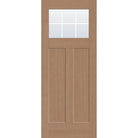 6 light grille flush glazed fiberglass entry door, Craftsman 2 panel, 32" x 80", tan woodgrain finish, white grilles between glass