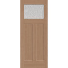 Rain flush glazed fiberglass entry door, Craftsman 2 panel, 32" x 80", tan woodgrain finish
