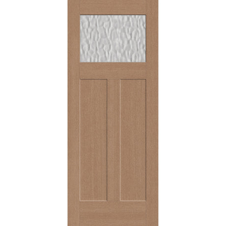 Vapor flush glazed fiberglass entry door, Craftsman 2 panel, 32" x 80", tan woodgrain finish