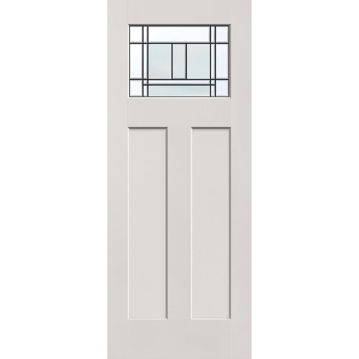 Berkley flush glazed hurricane-rated fiberglass entry door, Craftsman 2 panel, 32" x 80", white satin smooth finish, Patina caming