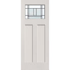Berkley flush glazed hurricane-rated fiberglass entry door, Craftsman 2 panel, 32" x 80", white satin smooth finish, Patina caming