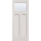 Clear flush glazed hurricane-rated fiberglass entry door, Craftsman 2 panel, 32" x 80", white satin smooth finish