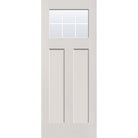6 light grille flush glazed fiberglass entry door, Craftsman 2 panel, 32" x 80", white satin smooth finish, white grilles between glass
