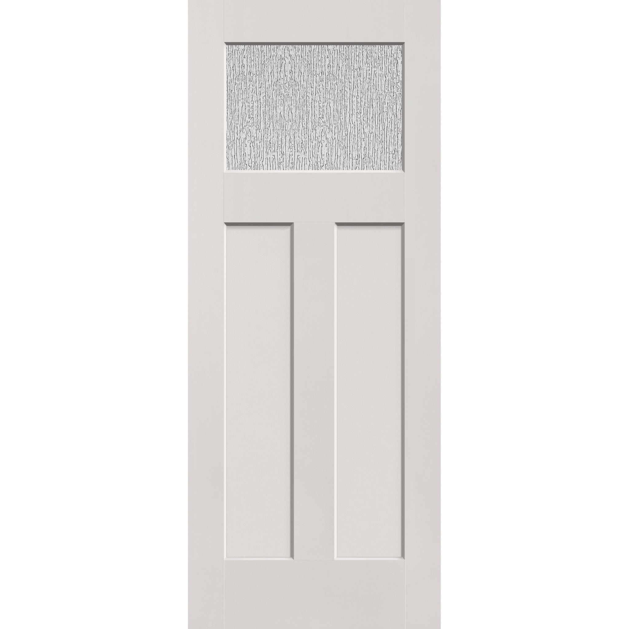 Rain flush glazed fiberglass entry door, Craftsman 2 panel, 32" x 80", white satin smooth finish