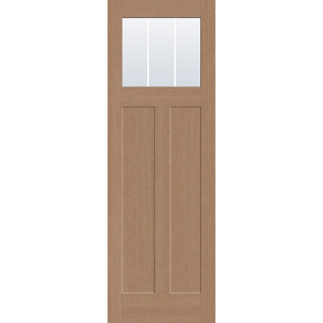 3 light grille flush glazed hurricane-rated fiberglass entry door, Craftsman 2 panel, 32" x 96", tan woodgrain finish, white grilles between glass