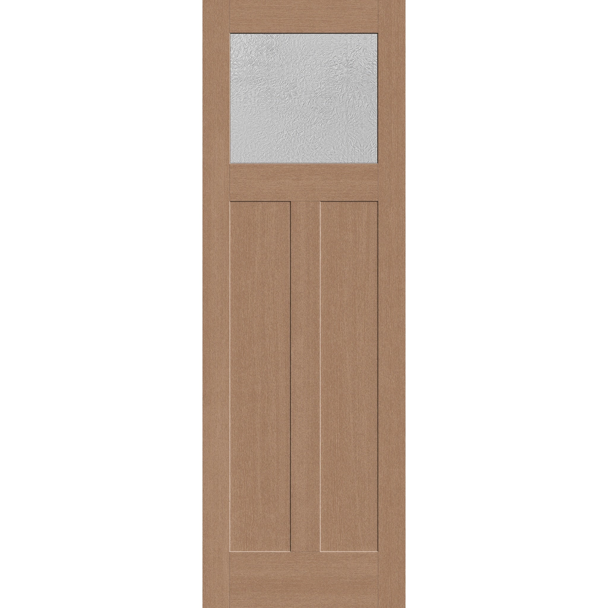 Micro-Granite flush glazed fiberglass entry door, Craftsman 2 panel, 32" x 96", tan woodgrain finish