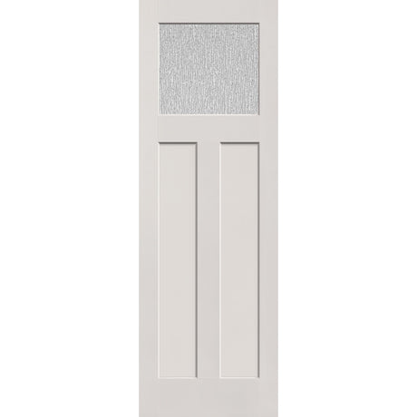 Rain flush glazed hurricane-rated fiberglass entry door, Craftsman 2 panel, 32" x 96", white satin smooth finish