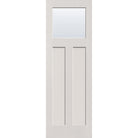 Clear flush glazed fiberglass entry door, Craftsman 2 panel, 32" x 96", white satin smooth finish