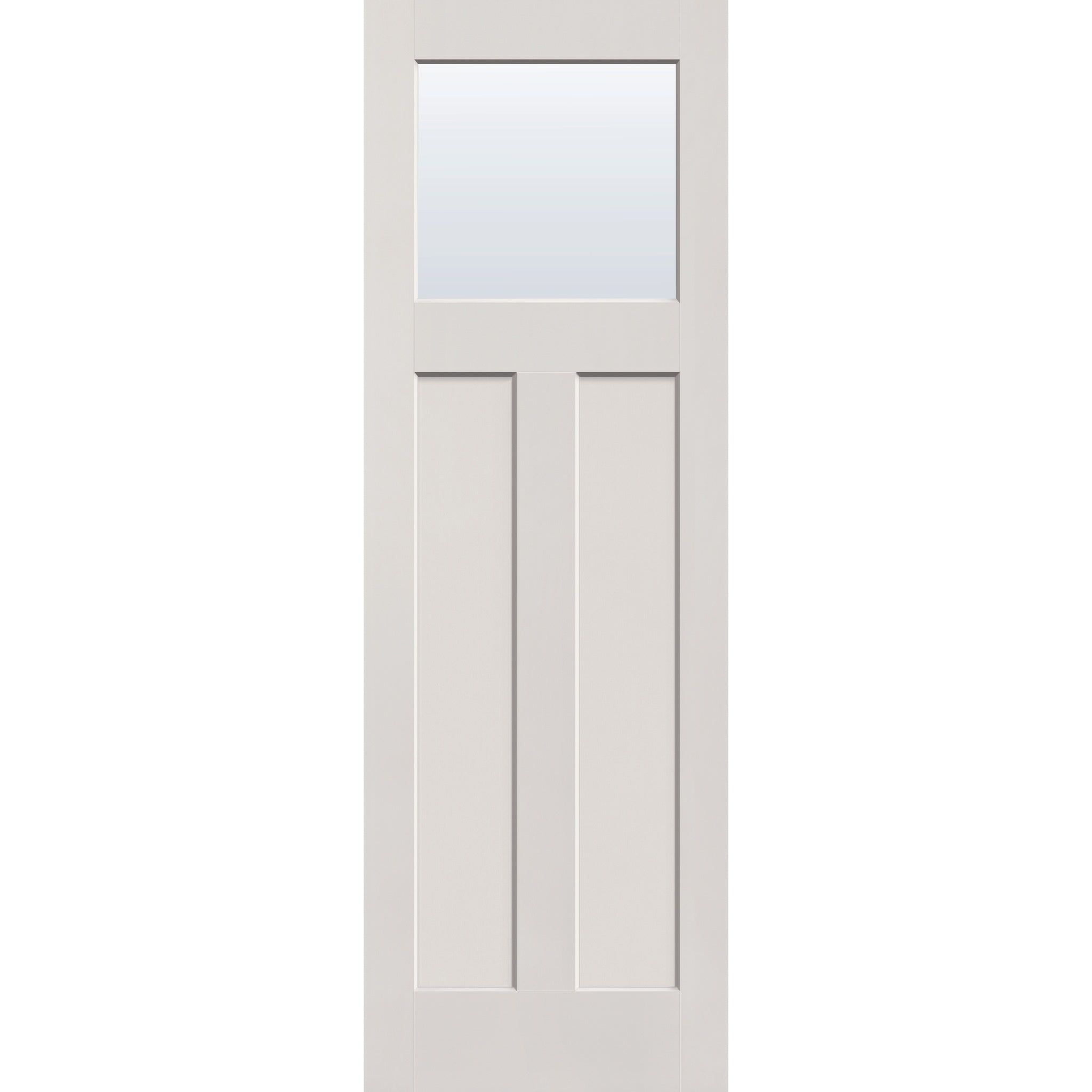 Clear flush glazed fiberglass entry door, Craftsman 2 panel, 32" x 96", white satin smooth finish