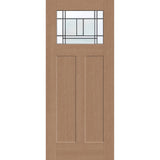Berkley flush glazed hurricane-rated fiberglass entry door, Craftsman 2 panel, 34" x 80", tan woodgrain finish, Patina caming