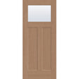 Clear flush glazed hurricane-rated fiberglass entry door, Craftsman 2 panel, 34" x 80", tan woodgrain finish