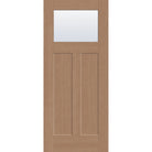 Clear flush glazed hurricane-rated fiberglass entry door, Craftsman 2 panel, 34" x 80", tan woodgrain finish