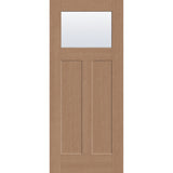 Clear flush glazed hurricane-rated fiberglass entry door, Craftsman 2 panel, 34" x 80", tan woodgrain finish