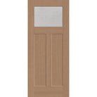 Micro-Granite flush glazed hurricane-rated fiberglass entry door, Craftsman 2 panel, 34" x 80", tan woodgrain finish