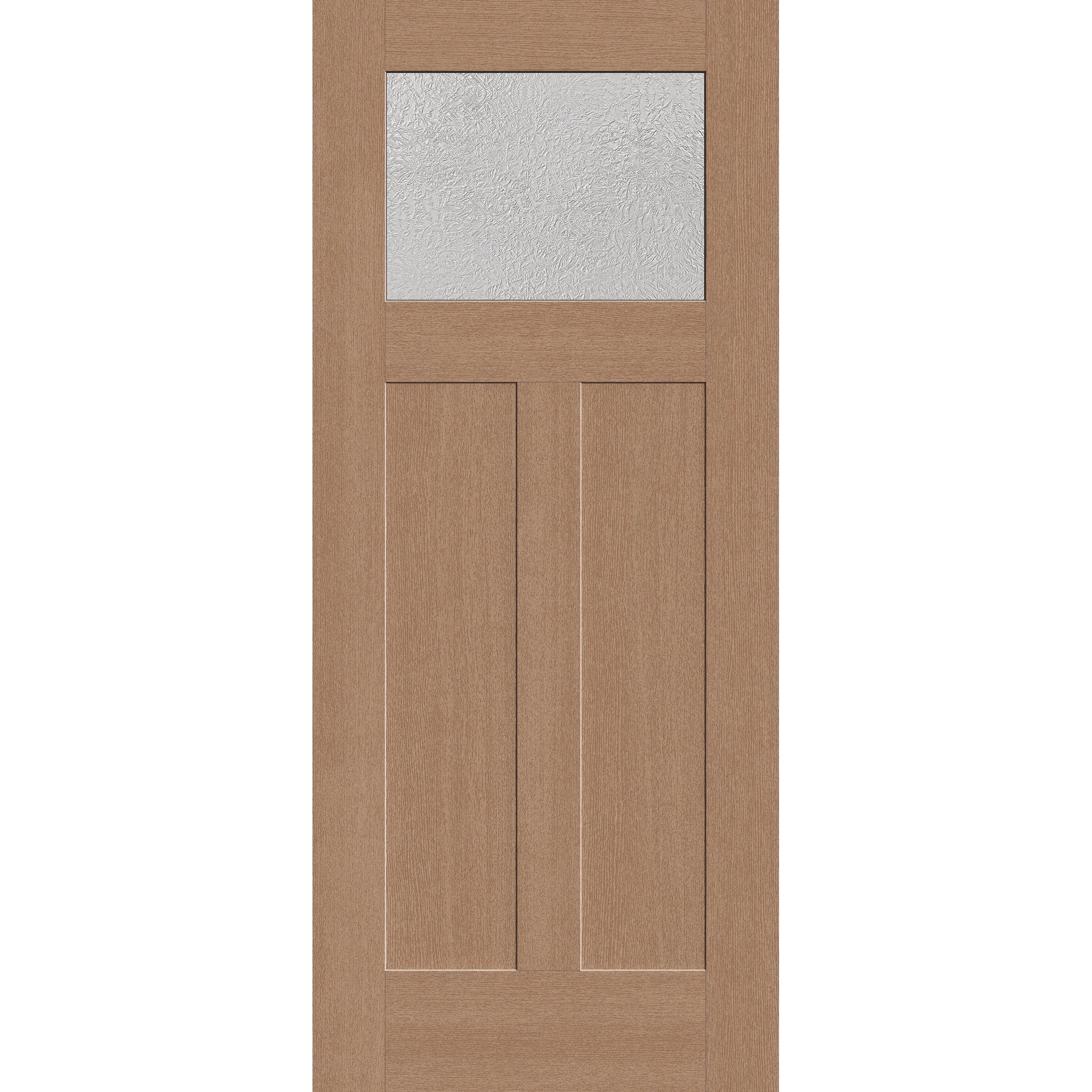 Micro-Granite flush glazed hurricane-rated fiberglass entry door, Craftsman 2 panel, 34" x 80", tan woodgrain finish