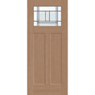 Berkley flush glazed fiberglass entry door, Craftsman 2 panel, 34" x 80", tan woodgrain finish, Patina caming