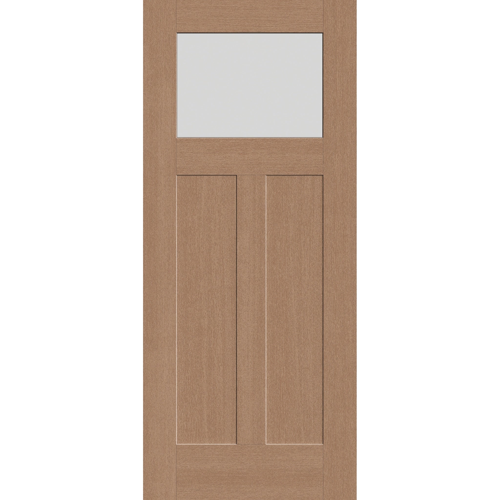 Frost flush glazed fiberglass entry door, Craftsman 2 panel, 34" x 80", tan woodgrain finish