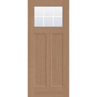 6 light grille flush glazed fiberglass entry door, Craftsman 2 panel, 34" x 80", tan woodgrain finish, white grilles between glass