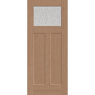 Rain flush glazed fiberglass entry door, Craftsman 2 panel, 34" x 80", tan woodgrain finish