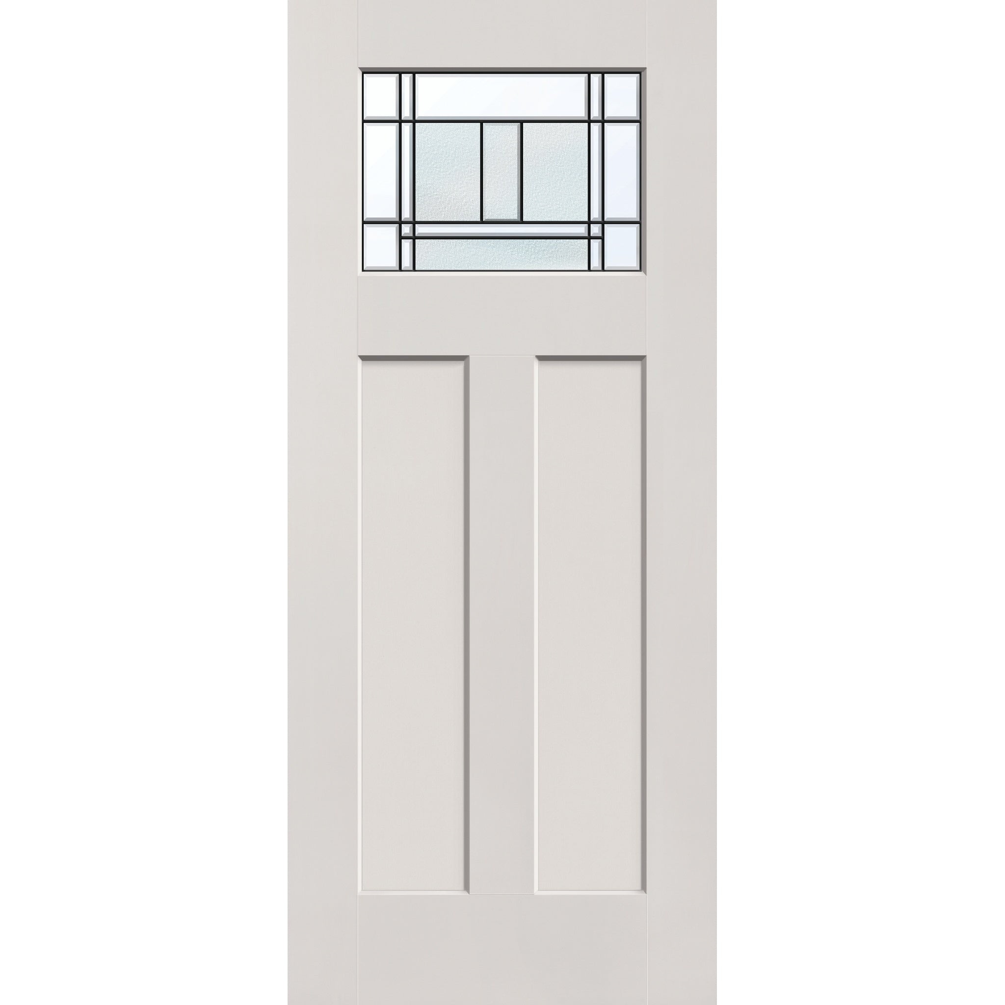 Berkley flush glazed hurricane-rated fiberglass entry door, Craftsman 2 panel, 34" x 80", white satin smooth finish, Patina caming