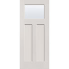 Clear flush glazed fiberglass entry door, Craftsman 2 panel, 34" x 80", white satin smooth finish