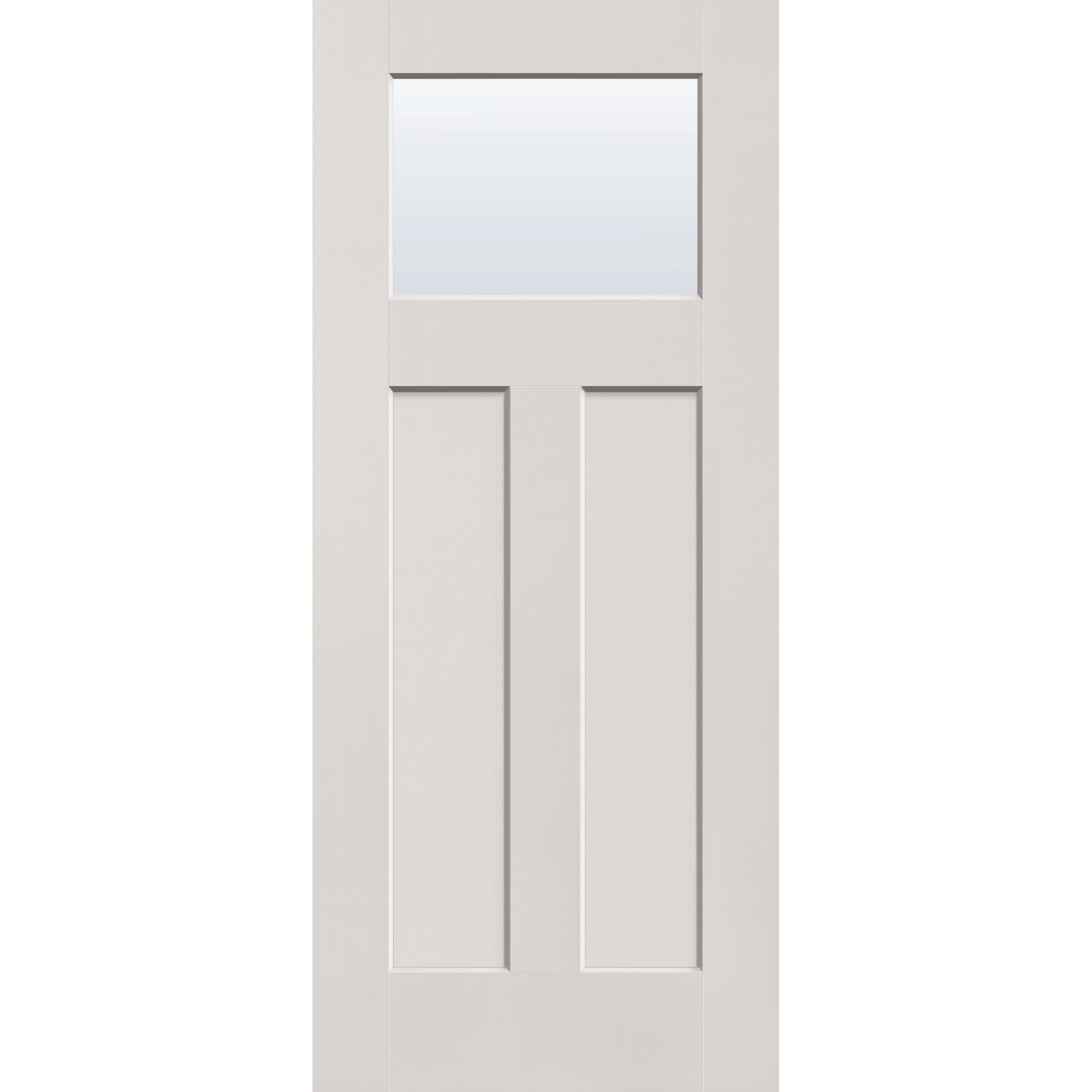 Clear flush glazed fiberglass entry door, Craftsman 2 panel, 34" x 80", white satin smooth finish