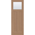 Clear flush glazed hurricane-rated fiberglass entry door, Craftsman 2 panel, 34" x 96", tan woodgrain finish