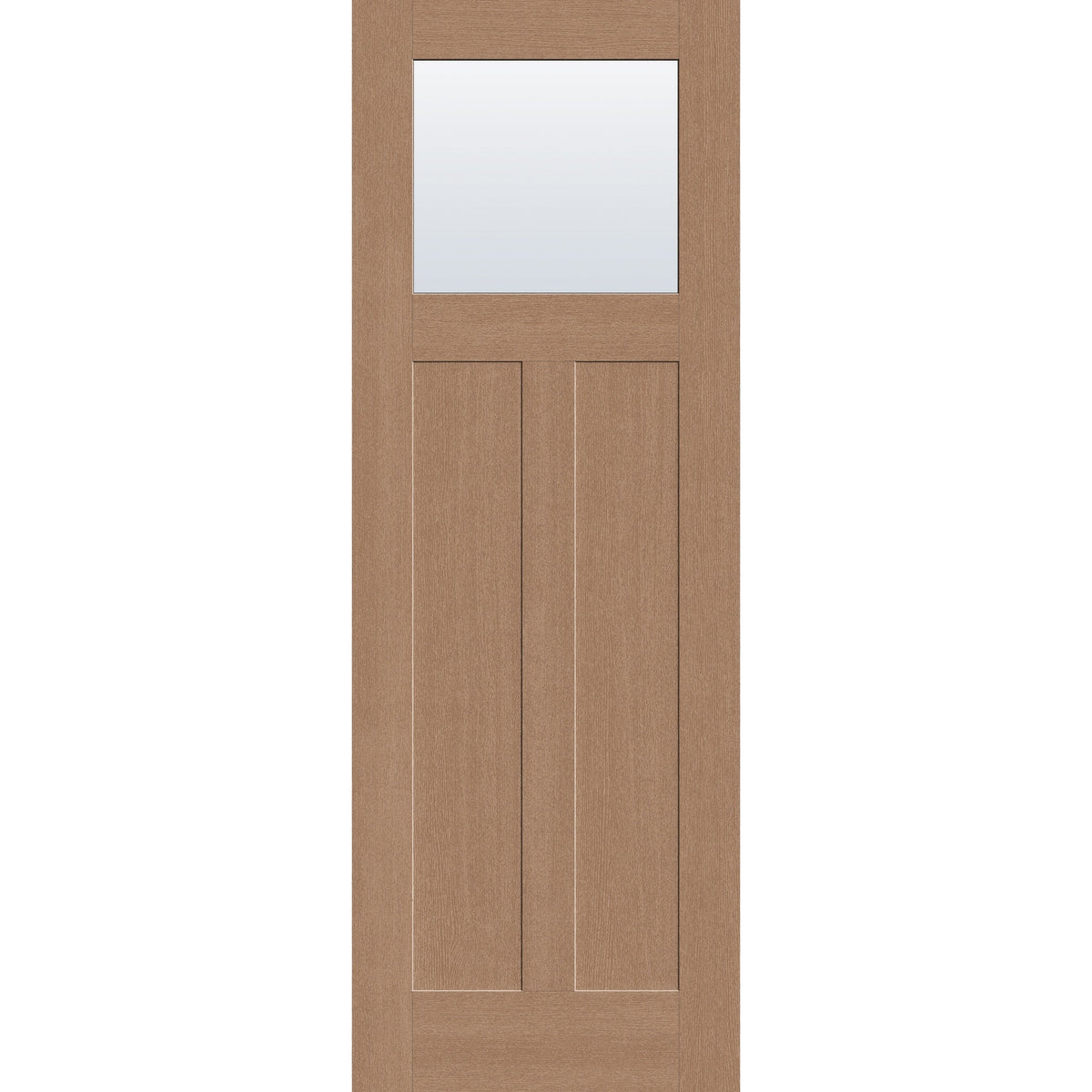 Clear flush glazed hurricane-rated fiberglass entry door, Craftsman 2 panel, 34" x 96", tan woodgrain finish