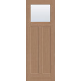 Clear flush glazed hurricane-rated fiberglass entry door, Craftsman 2 panel, 34" x 96", tan woodgrain finish