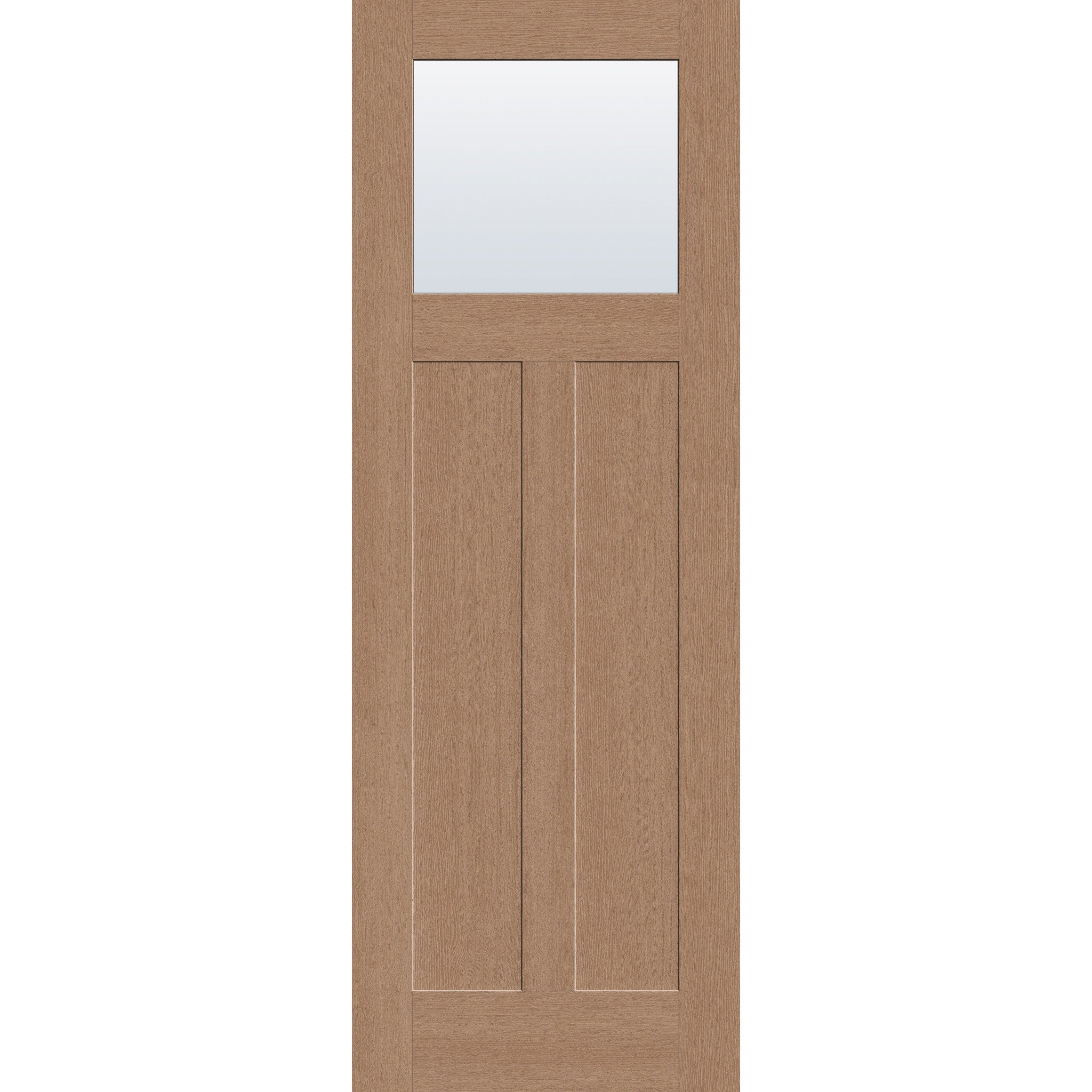 Clear flush glazed hurricane-rated fiberglass entry door, Craftsman 2 panel, 34" x 96", tan woodgrain finish