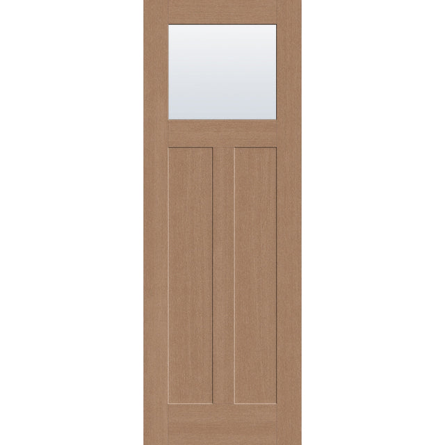 Clear flush glazed hurricane-rated fiberglass entry door, Craftsman 2 panel, 34" x 96", tan woodgrain finish