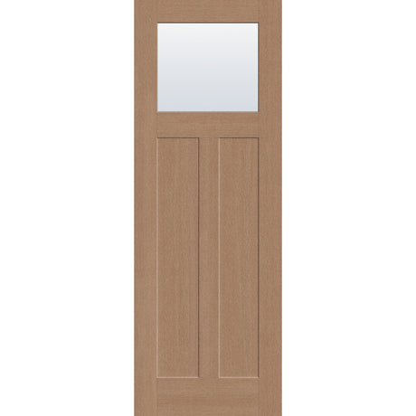 Clear flush glazed fiberglass entry door, Craftsman 2 panel, 34" x 96", tan woodgrain finish