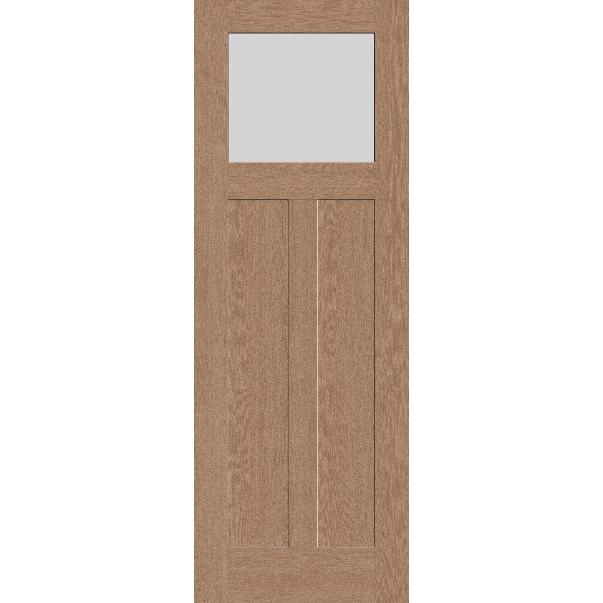 Frost flush glazed fiberglass entry door, Craftsman 2 panel, 34" x 96", tan woodgrain finish