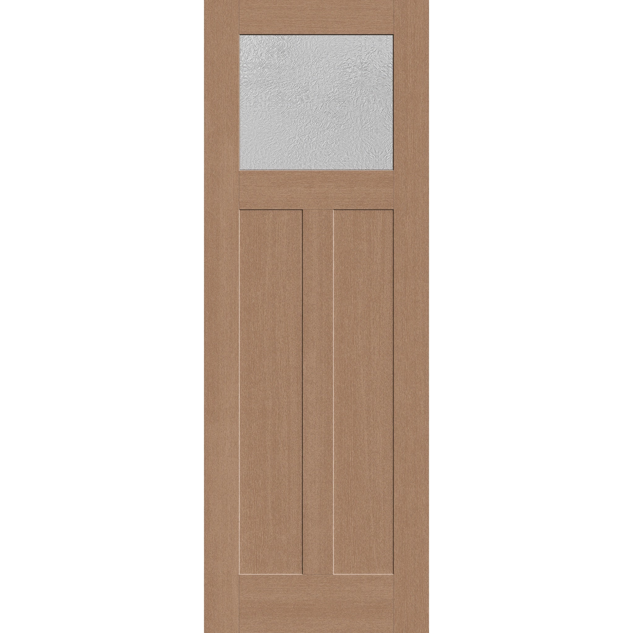 Micro-Granite flush glazed fiberglass entry door, Craftsman 2 panel, 34" x 96", tan woodgrain finish
