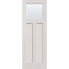 Clear flush glazed hurricane-rated fiberglass entry door, Craftsman 2 panel, 34" x 96", white satin smooth finish