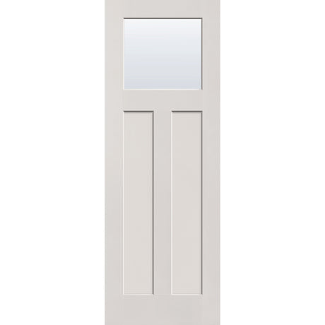 Clear flush glazed hurricane-rated fiberglass entry door, Craftsman 2 panel, 34" x 96", white satin smooth finish