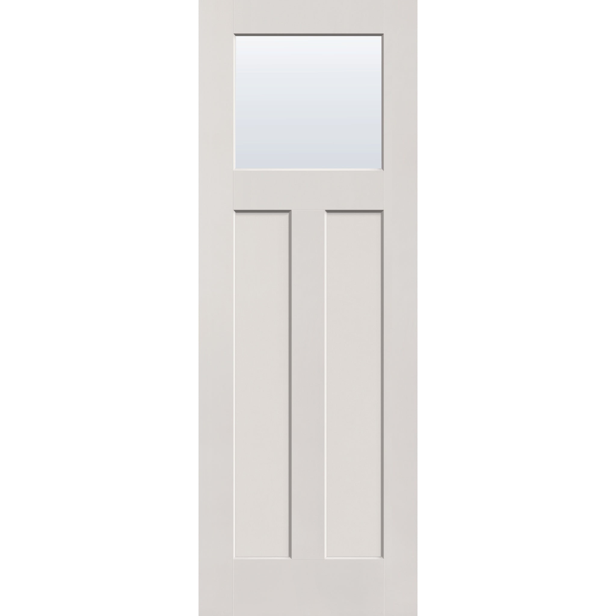 Clear flush glazed fiberglass entry door, Craftsman 2 panel, 34" x 96", white satin smooth finish