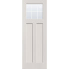 6 light grille flush glazed fiberglass entry door, Craftsman 2 panel, 34" x 96", white satin smooth finish, white grilles between glass