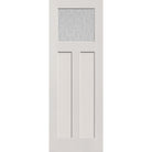 Rain flush glazed fiberglass entry door, Craftsman 2 panel, 34" x 96", white satin smooth finish